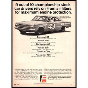 1967 Fram Air Filters Vintage Print Ad Richard Petty 43 Plymouth GTX Wall Art